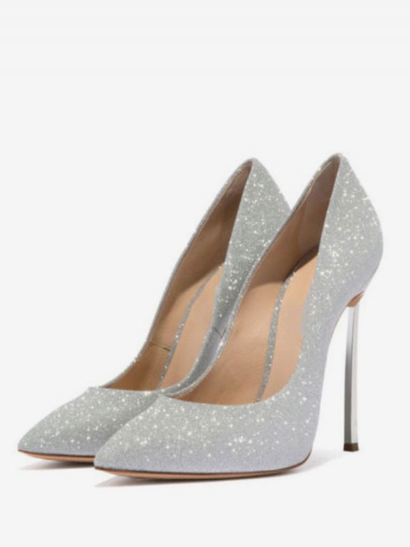 Dam Glitter Högklackat Pumps Balskor Silver Hemkomstskor