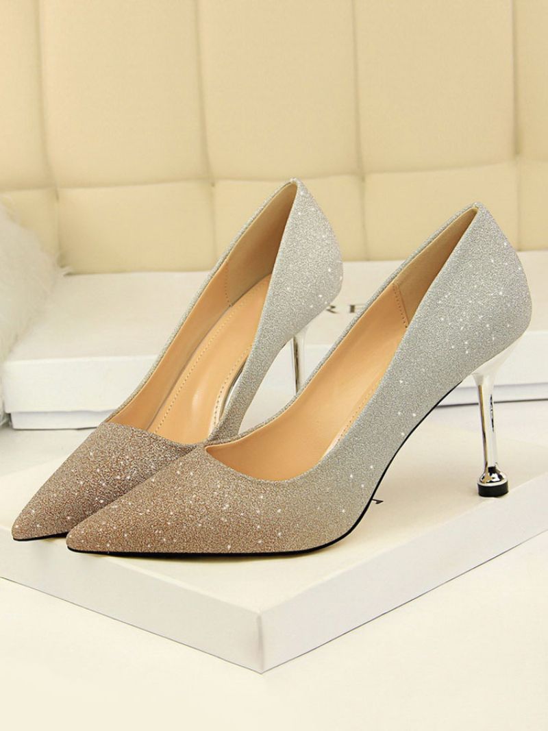 Dam Glitter Stiletto Heel Pumps Evening Balskor - Guld