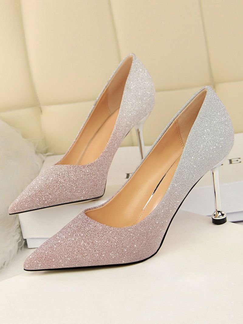 Dam Glitter Stiletto Heel Pumps Evening Balskor - Rosa