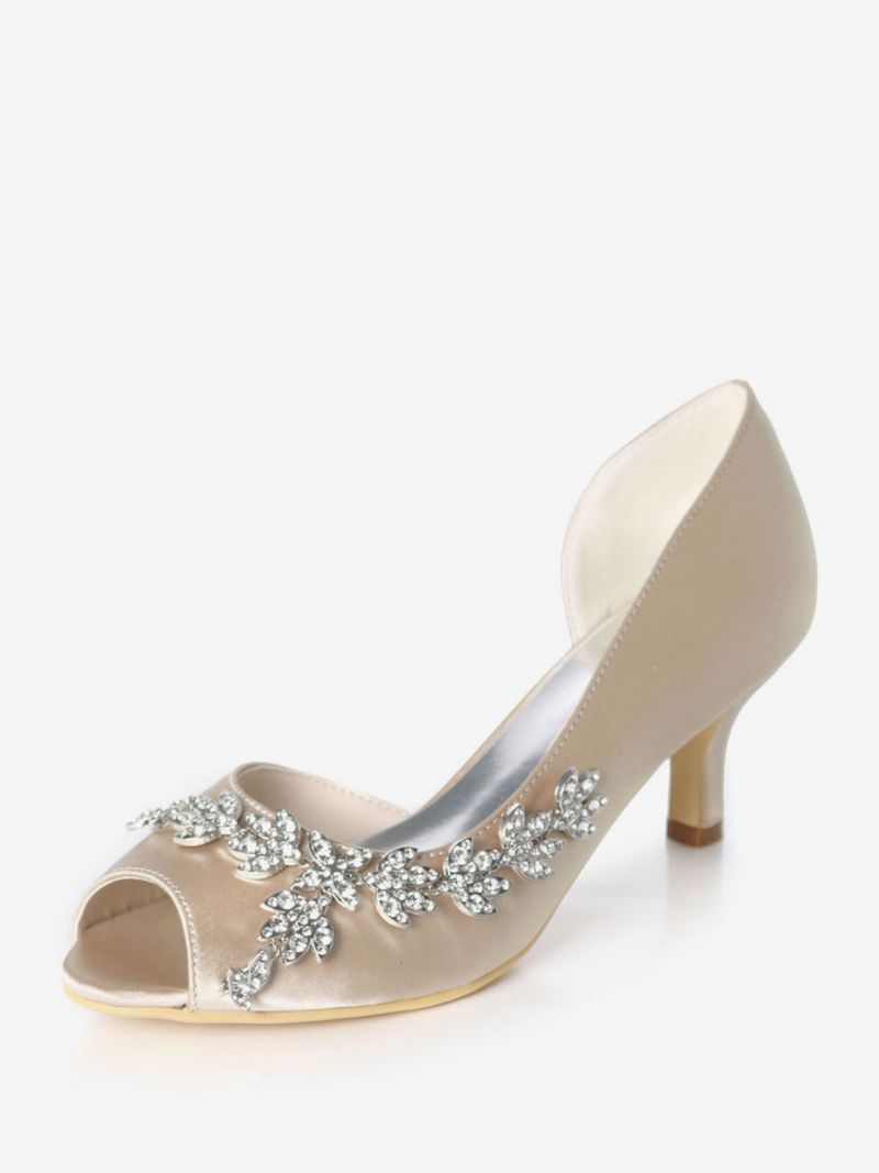 Dam Rhinestone Dorsay Bridal Pumps Kitten Heel