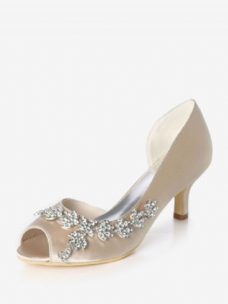 Dam Rhinestone Dorsay Bridal Pumps Kitten Heel