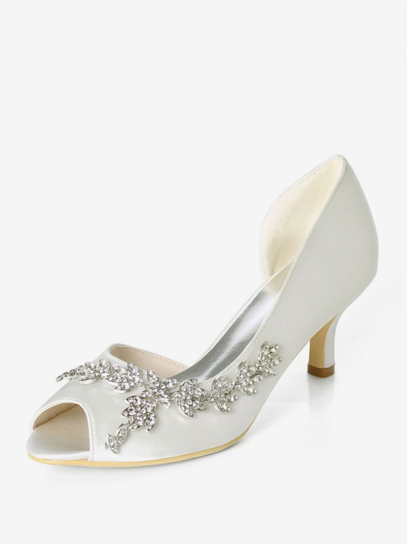 Dam Rhinestone Dorsay Bridal Pumps Kitten Heel - Elfenben