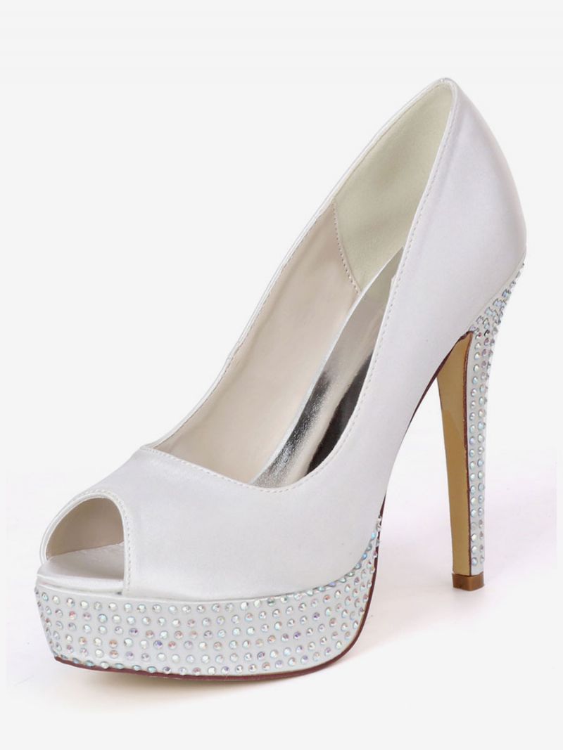 Dam Rhinestone Platform Peep Toe Bridal Pumps