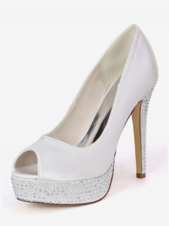 Dam Rhinestone Platform Peep Toe Bridal Pumps