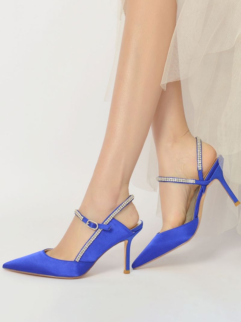 Dam Rhinestone Slingback Pumps Heeled Brudskor - Kungsblå