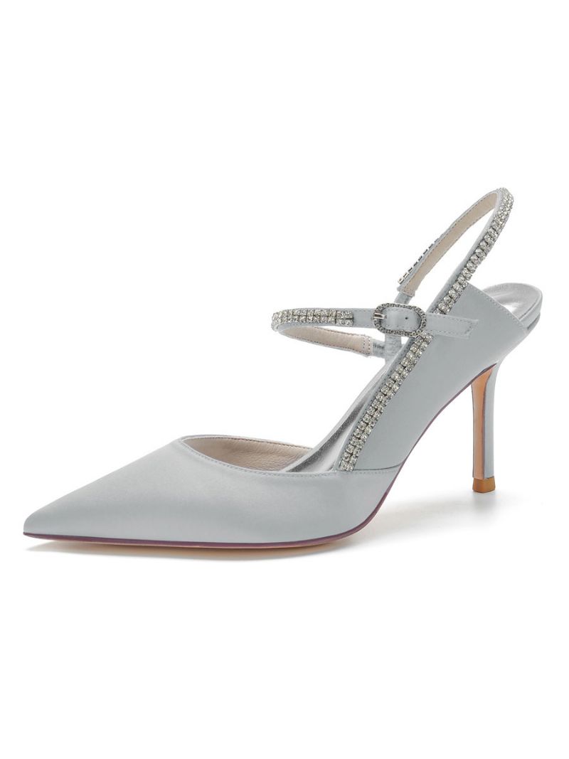 Dam Rhinestone Slingback Pumps Heeled Brudskor - Silver