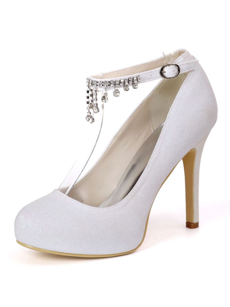 Dam Rhinestones Ankelrem Rund Toe Brudpumpar