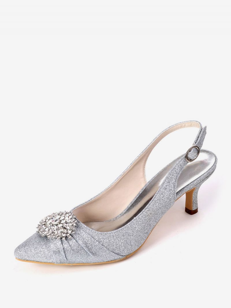 Dam Rhinestones Brudskor Slingback Kitten Heels