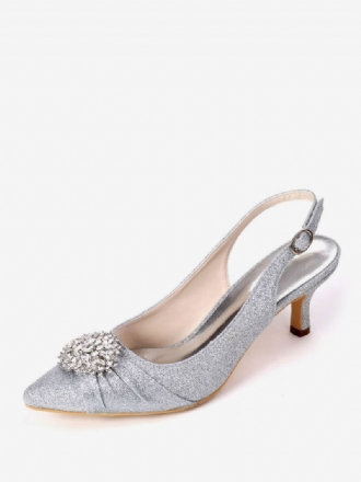 Dam Rhinestones Brudskor Slingback Kitten Heels