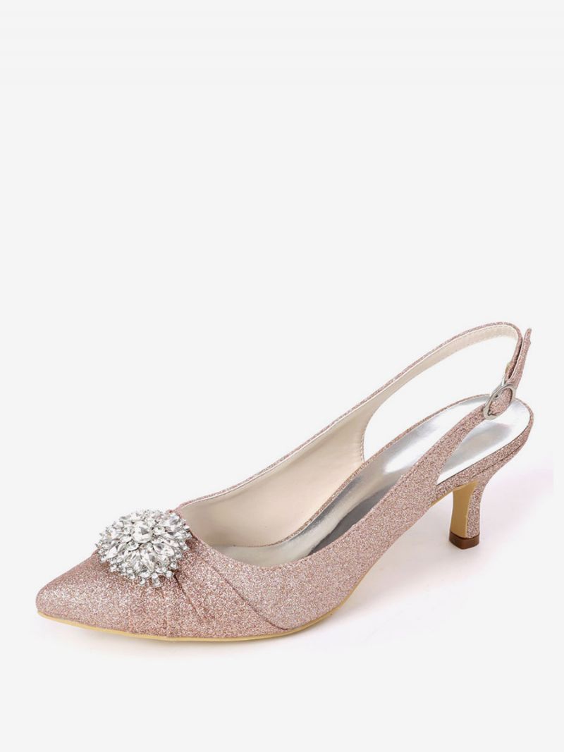 Dam Rhinestones Brudskor Slingback Kitten Heels - Champagne