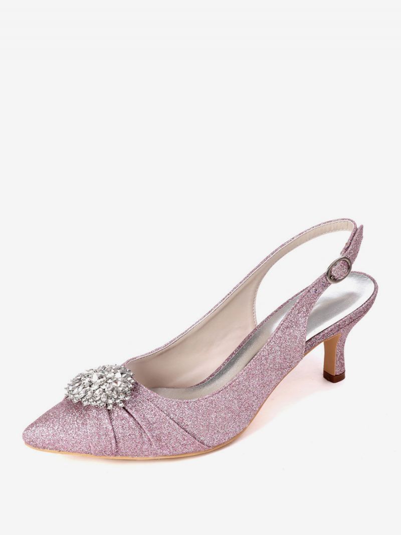 Dam Rhinestones Brudskor Slingback Kitten Heels - Lila