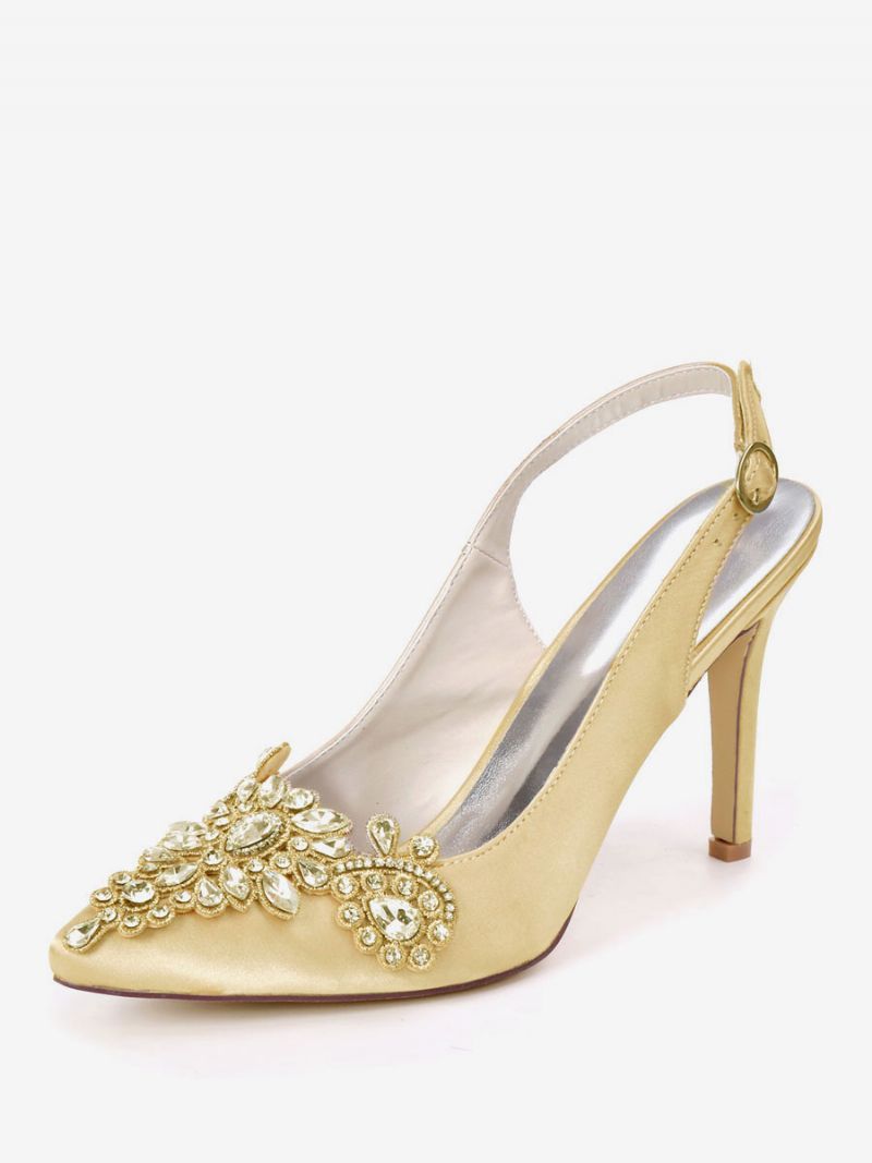 Dam Rhinestones Brudskor Slingback Klackar - Guld