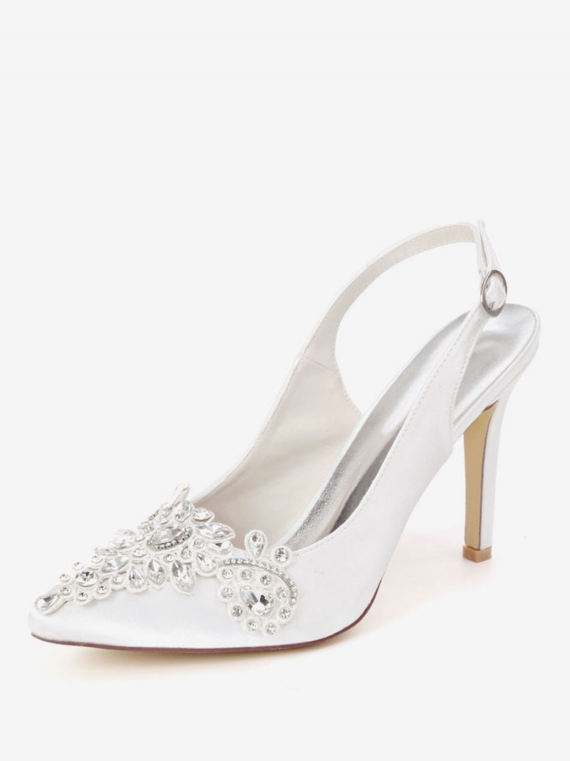 Dam Rhinestones Brudskor Slingback Klackar - Vit