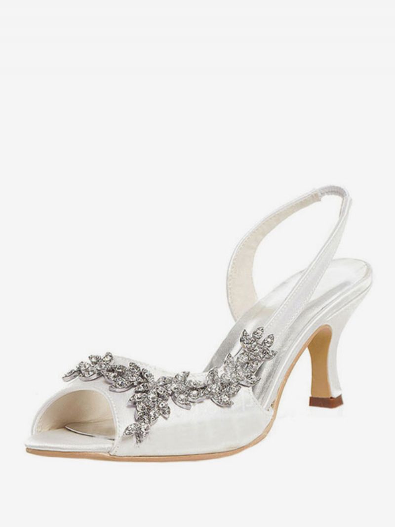 Dam Rhinestones Slingback Bröllopspumpar - Elfenben