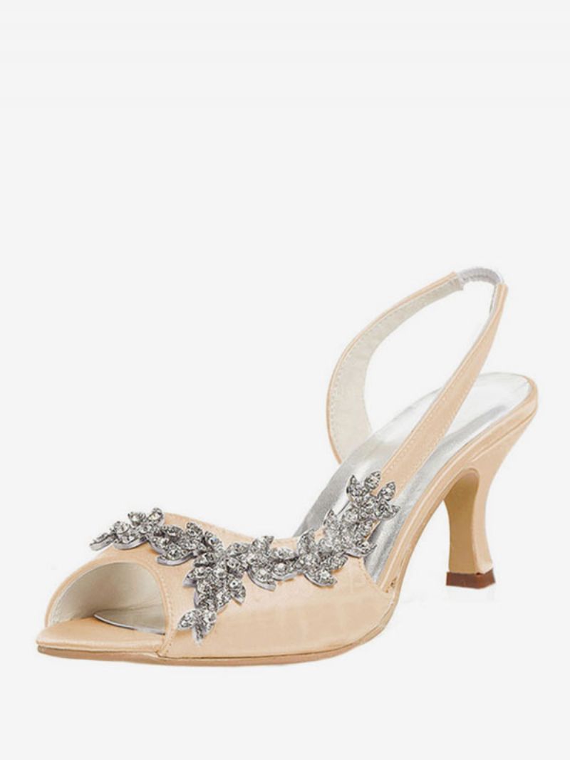 Dam Rhinestones Slingback Bröllopspumpar - Champagne