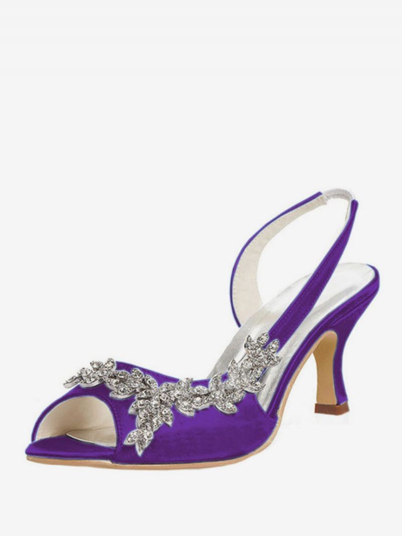 Dam Rhinestones Slingback Bröllopspumpar - Djup Lila