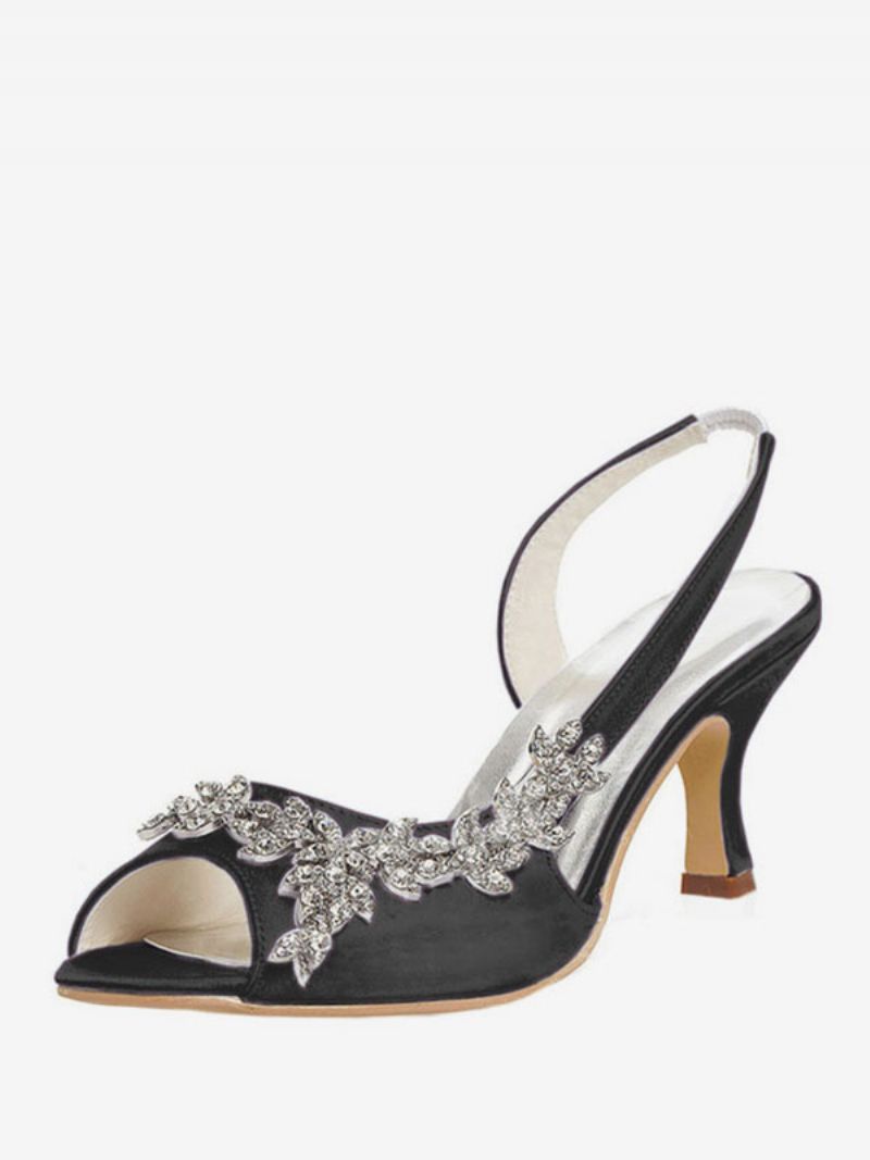 Dam Rhinestones Slingback Bröllopspumpar - Svart