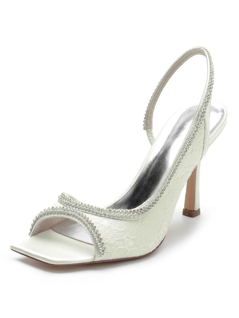 Dam Strass Spets Slingback Stilettklack Bröllopssandaler - Elfenben