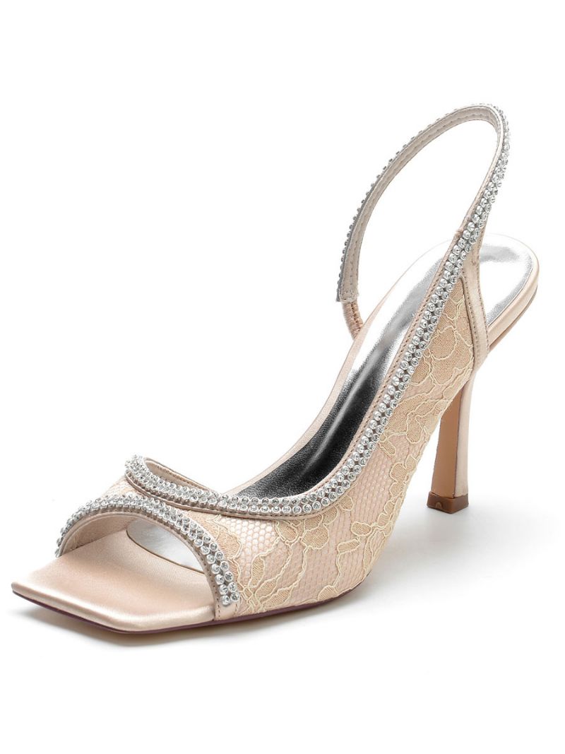 Dam Strass Spets Slingback Stilettklack Bröllopssandaler - Champagne