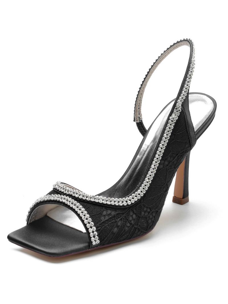 Dam Strass Spets Slingback Stilettklack Bröllopssandaler - Svart