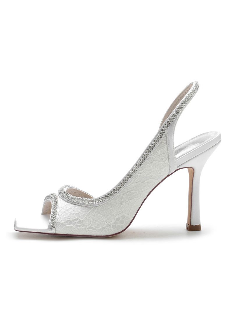 Dam Strass Spets Slingback Stilettklack Bröllopssandaler - Vit