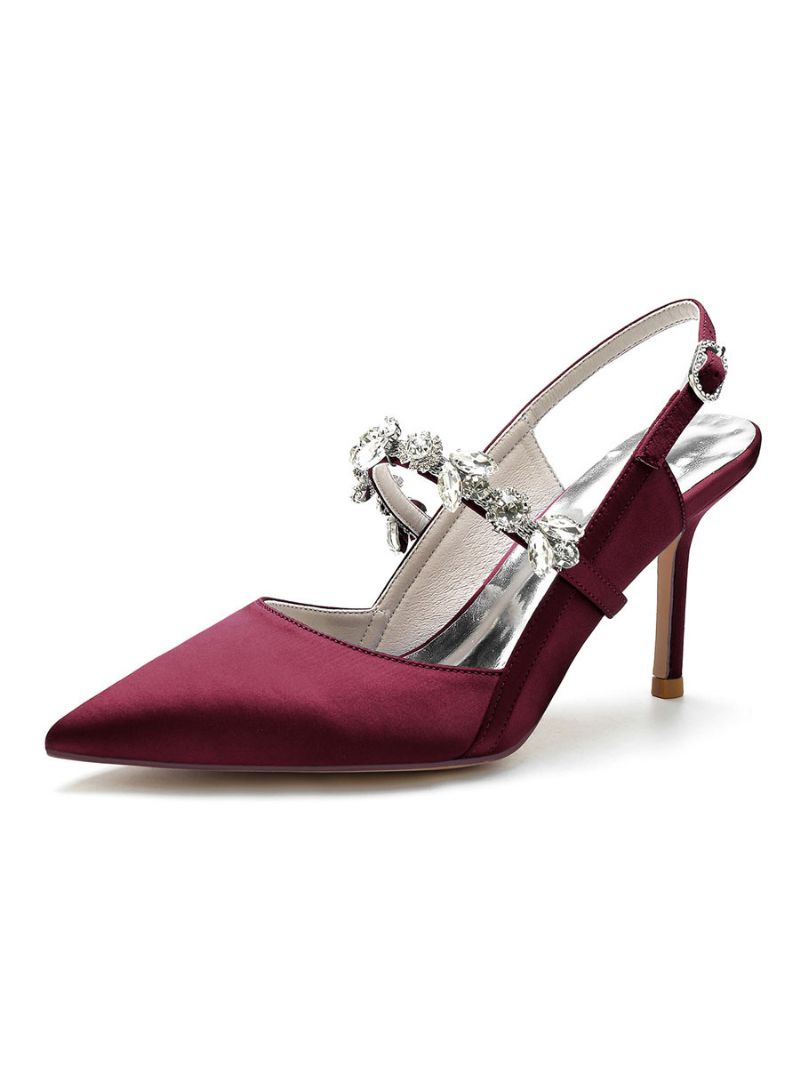 Dambröllopsskor Strass Mary Jane Stiletto Heel Pumps - Bourgogne