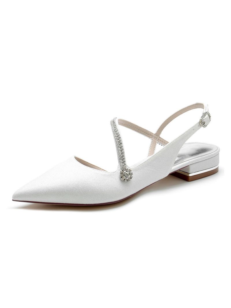 Damer Rhinestones Strap Slingback Bridal Platta Skor - Vit