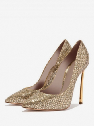 Damer Sparkly Gold Evening Pumps Prom Heels