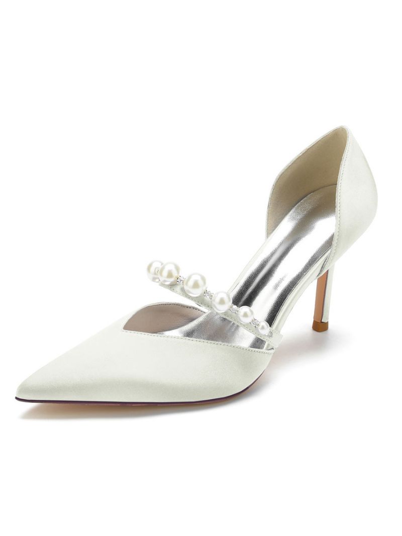 Dampärlor Bridal Pumps Stilettklack I Satin - Elfenben