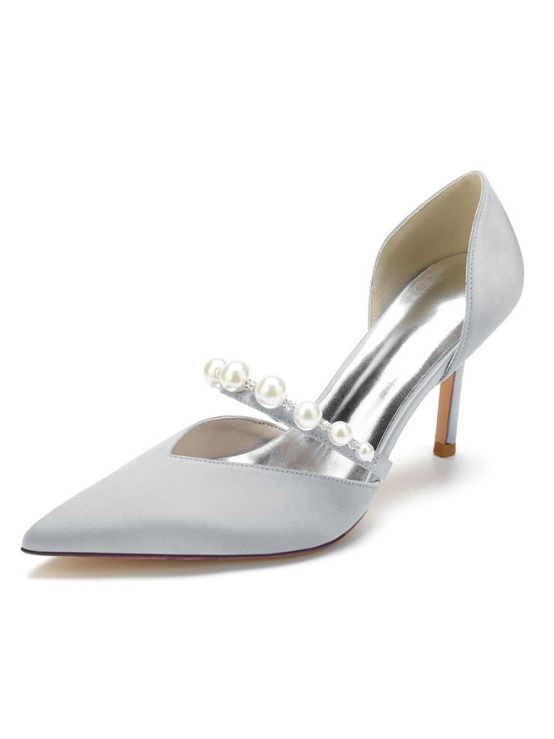 Dampärlor Bridal Pumps Stilettklack I Satin - Silver