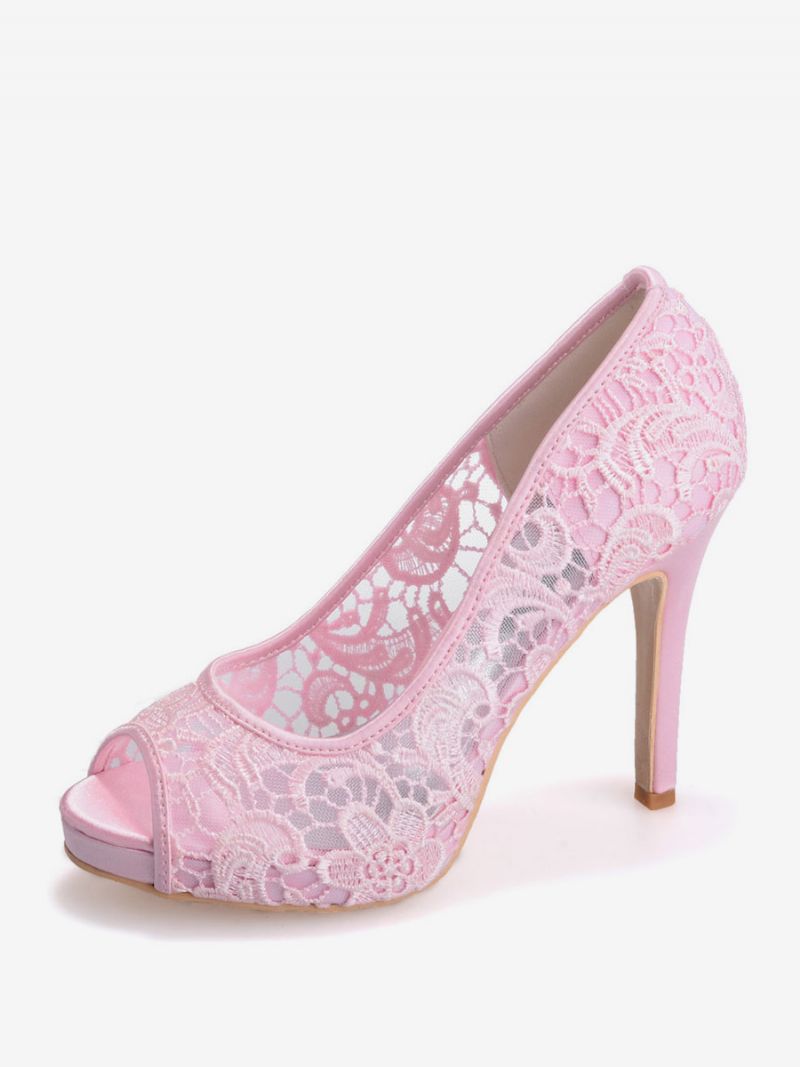 Damplattform Spets Brudklackar Peep Toe - Rosa