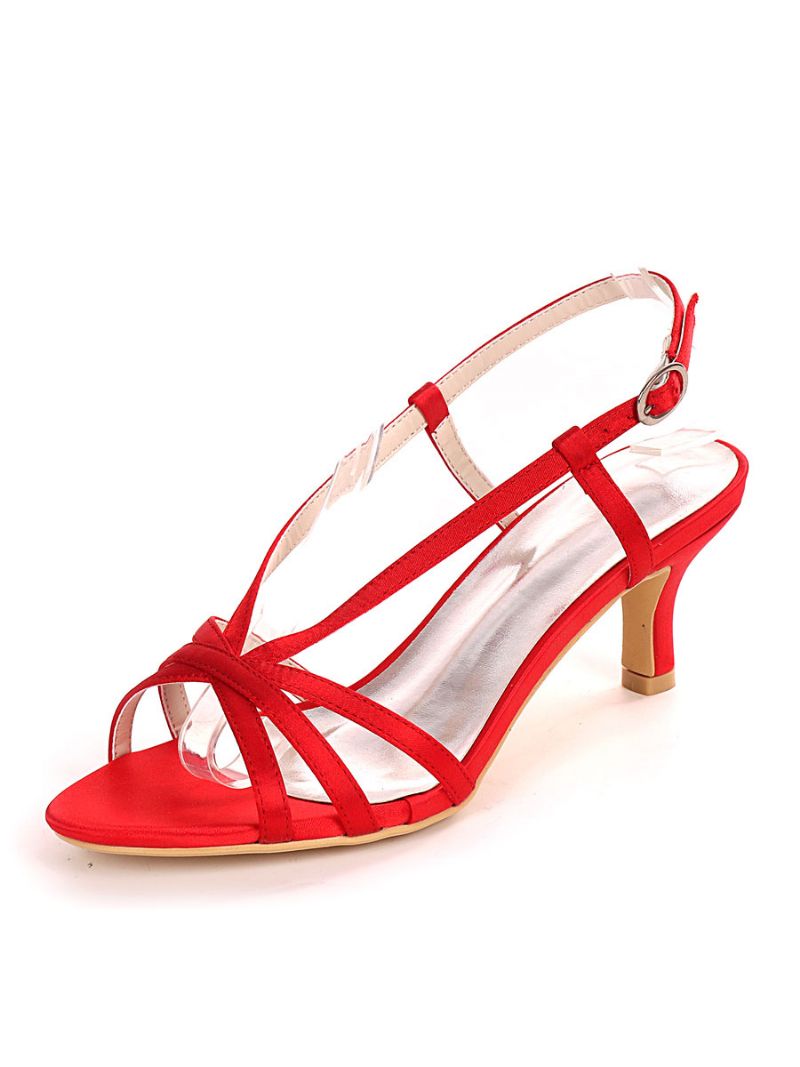 Damremmar Slingback Kattunghäl Brudsandaler - Ture Red