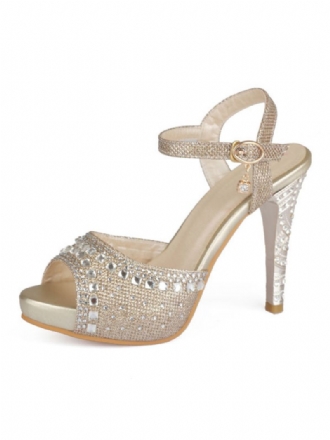 Guld Aftonskor Dam Peep Toe Strass Sandaler Med Hög Klack Mother Of The Bride Skor