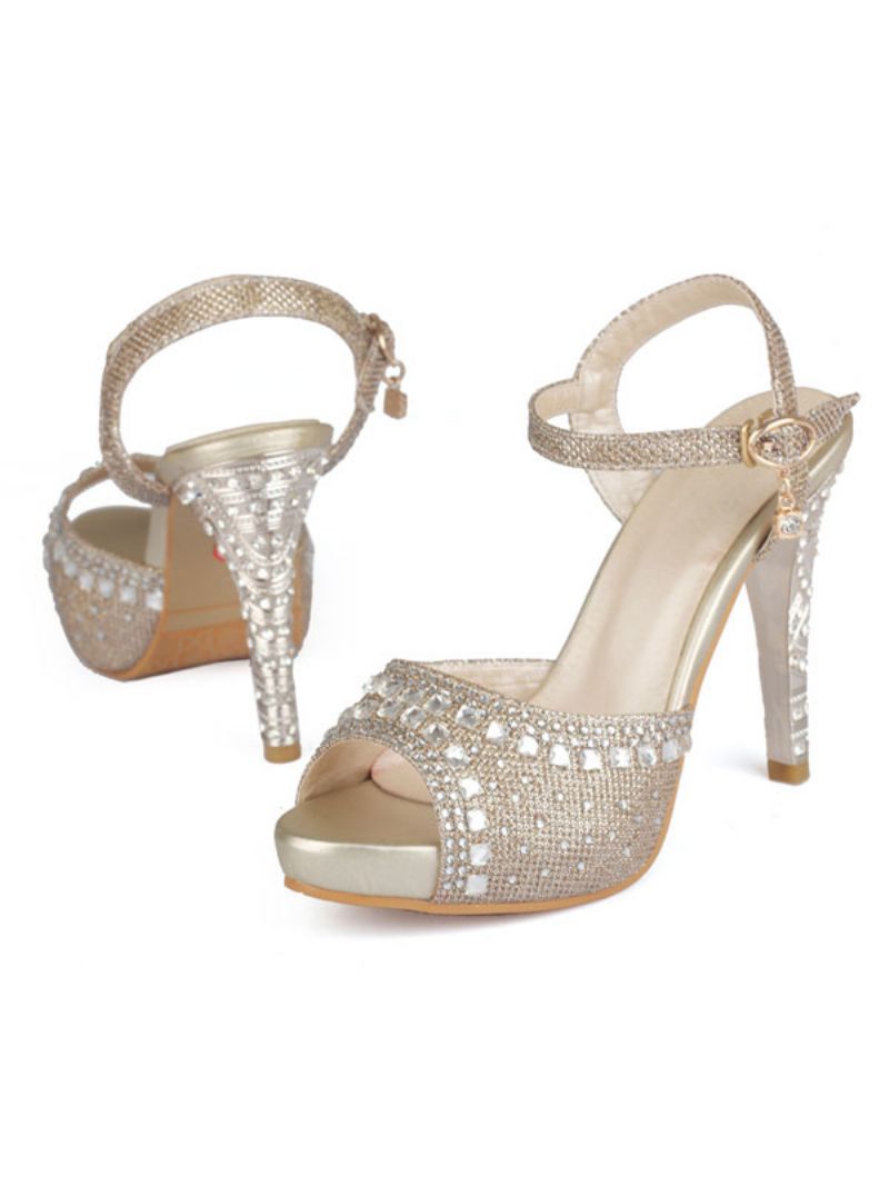 Guld Aftonskor Dam Peep Toe Strass Sandaler Med Hög Klack Mother Of The Bride Skor - Champagne