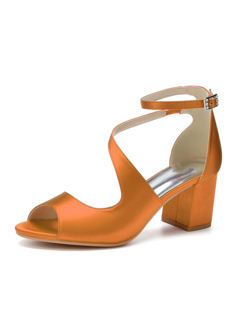 Kvinnor Satin Block Heel Ankel Strap Bröllopssandaler