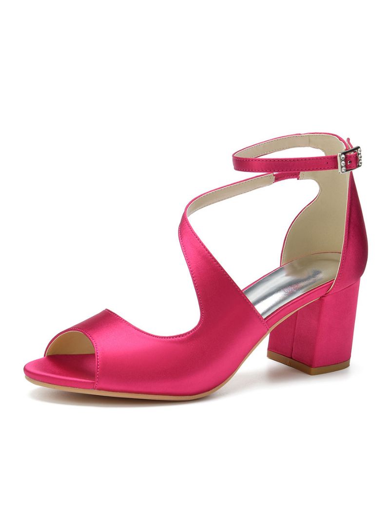 Kvinnor Satin Block Heel Ankel Strap Bröllopssandaler - Ros