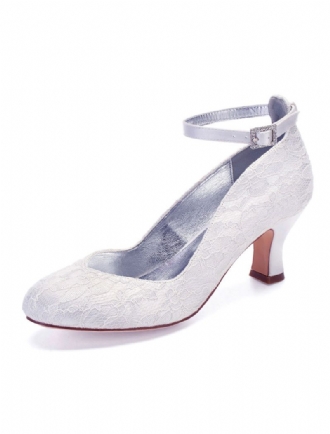 Kvinnors Ankelrem Chunky Lågklackat Spets Bridal Pumps