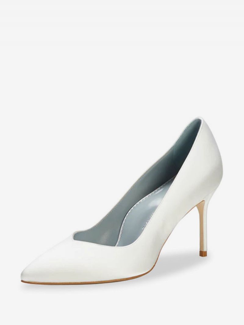 Kvinnors Bröllopsskor I Satäng Med Spetsiga Tå Högklackade Slip-on Bridal Pumps - Vit