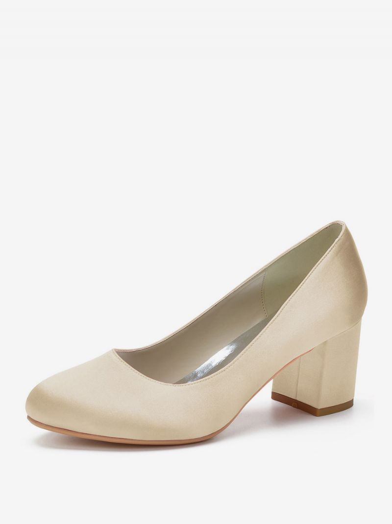 Kvinnors Brudpumps Block Heel Rund Toe - Champagne