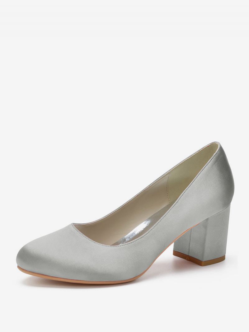 Kvinnors Brudpumps Block Heel Rund Toe - Silver