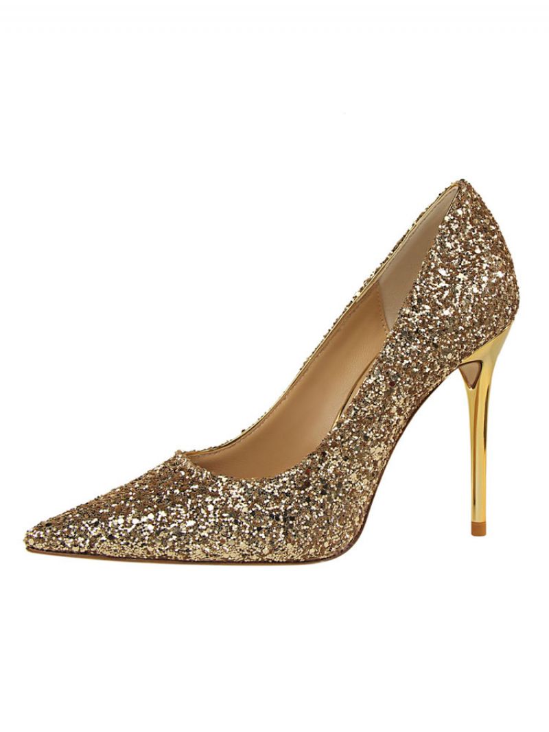 Kvinnors Glitter Evening Pumps Prom Skor - Guld