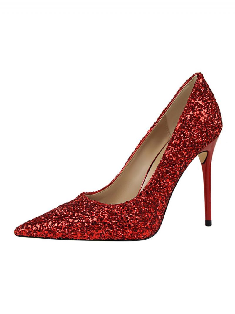 Kvinnors Glitter Evening Pumps Prom Skor - Rött