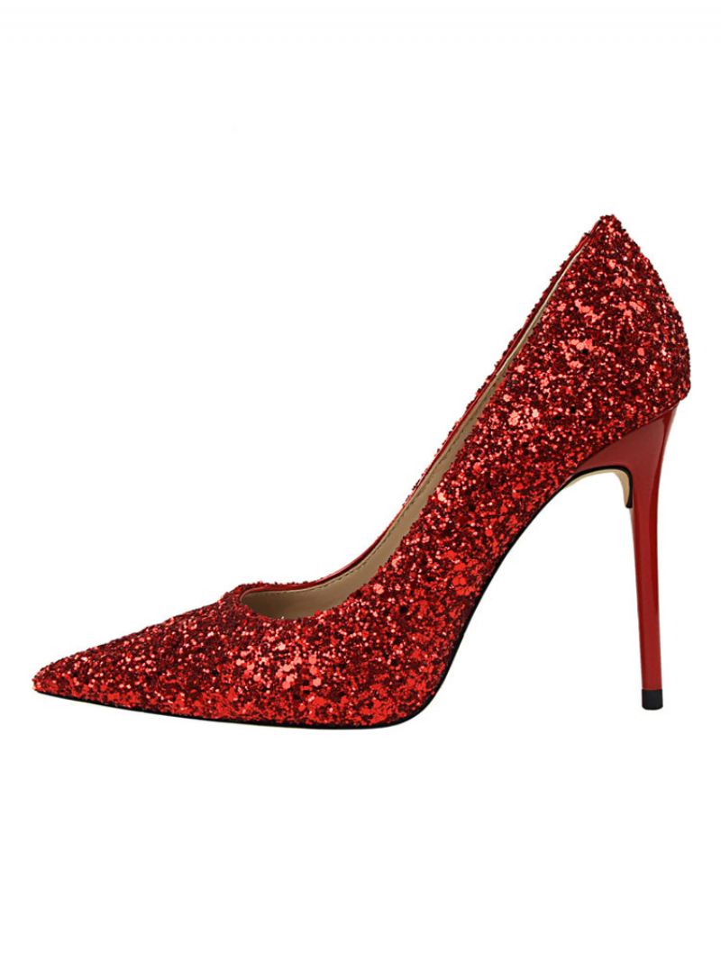 Kvinnors Glitter Evening Pumps Prom Skor - Rött