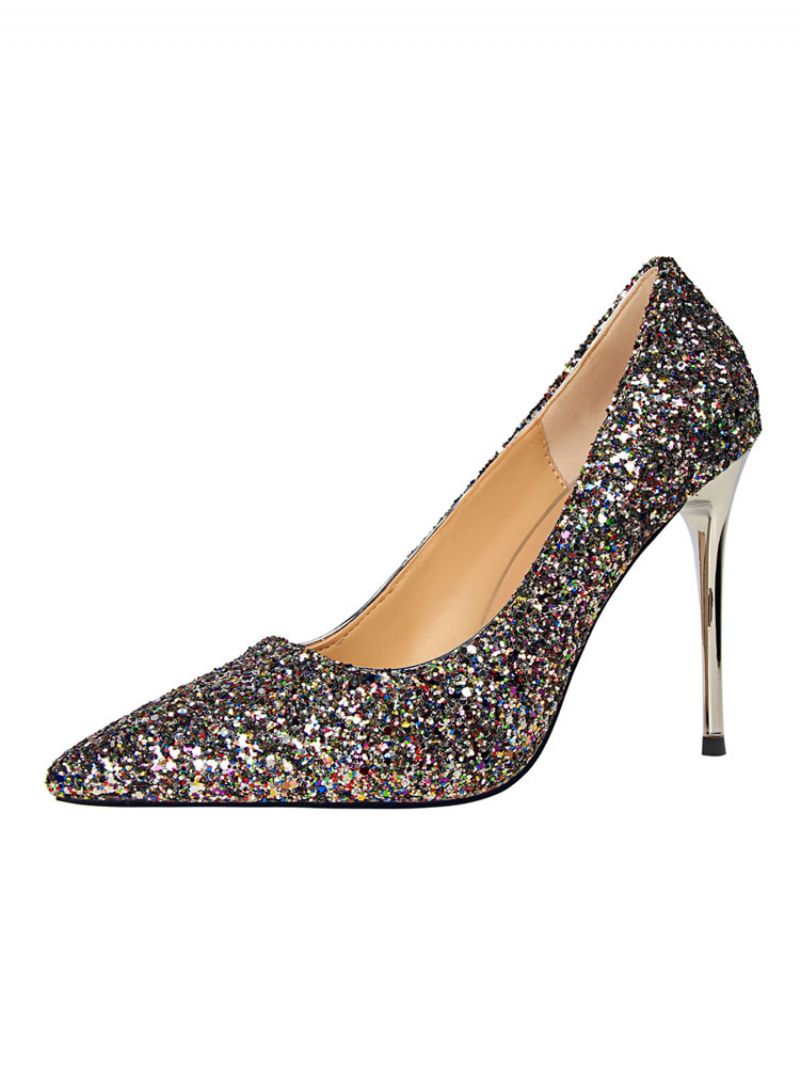 Kvinnors Glitter Evening Pumps Prom Skor - Kaffe Brun