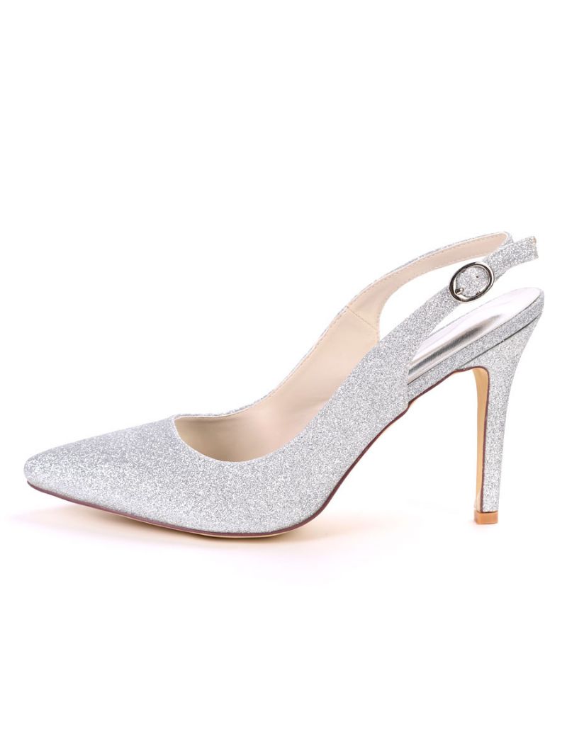 Kvinnors Glitter-slingback-klackade Balpumpar - Silver