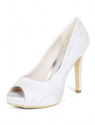 Kvinnors Ivory Bröllopsskor Spets Peep Toe Högklackat Mother Of The Bride Skor