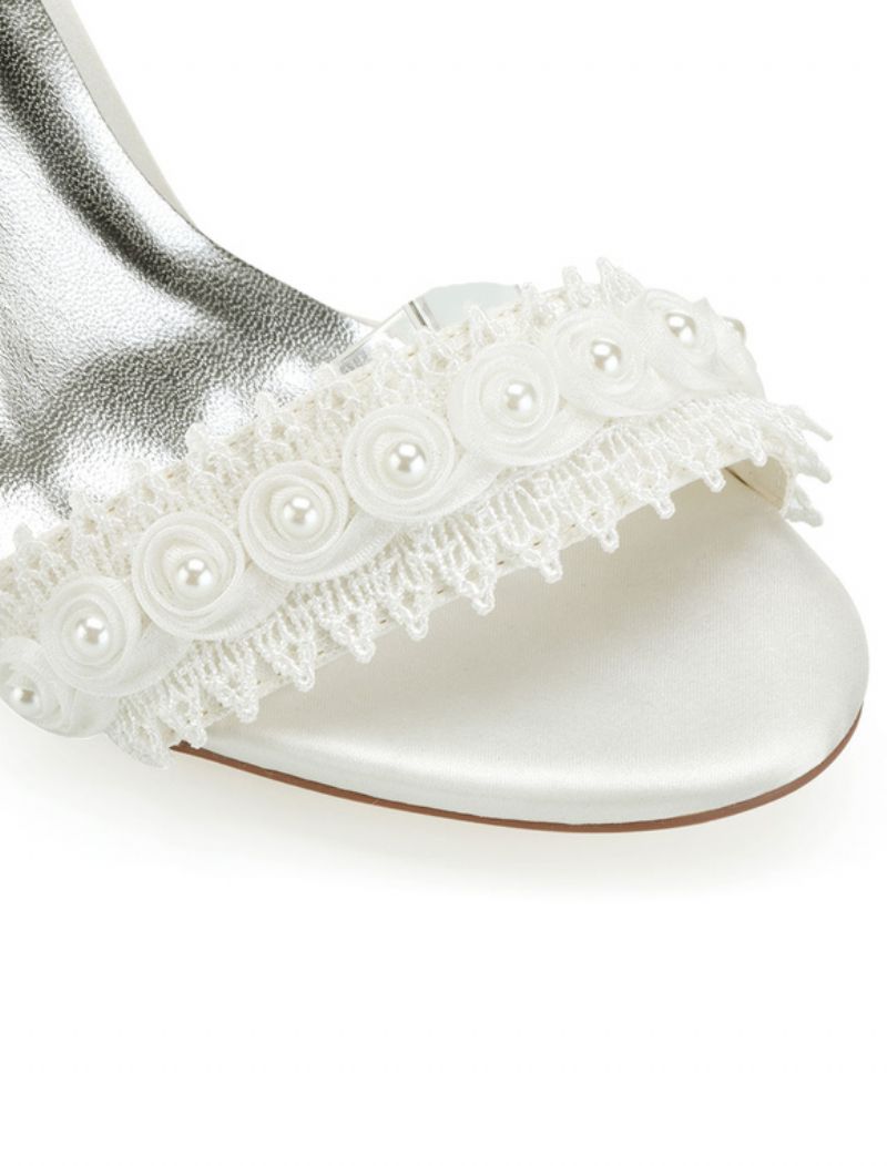 Kvinnors Jeweled Ankelrem Chunky Heel Bröllopssandaler - Elfenben