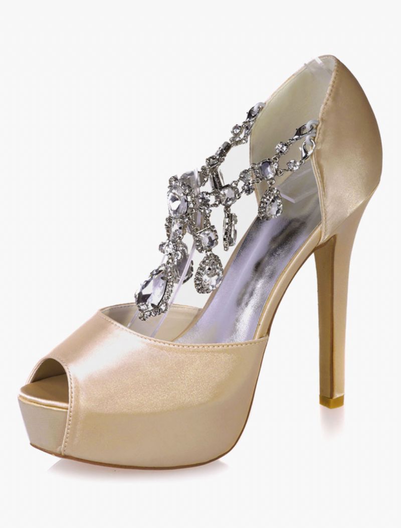 Kvinnors Kristallplattform Peep Toe-klackade Brudpumpar - Champagne