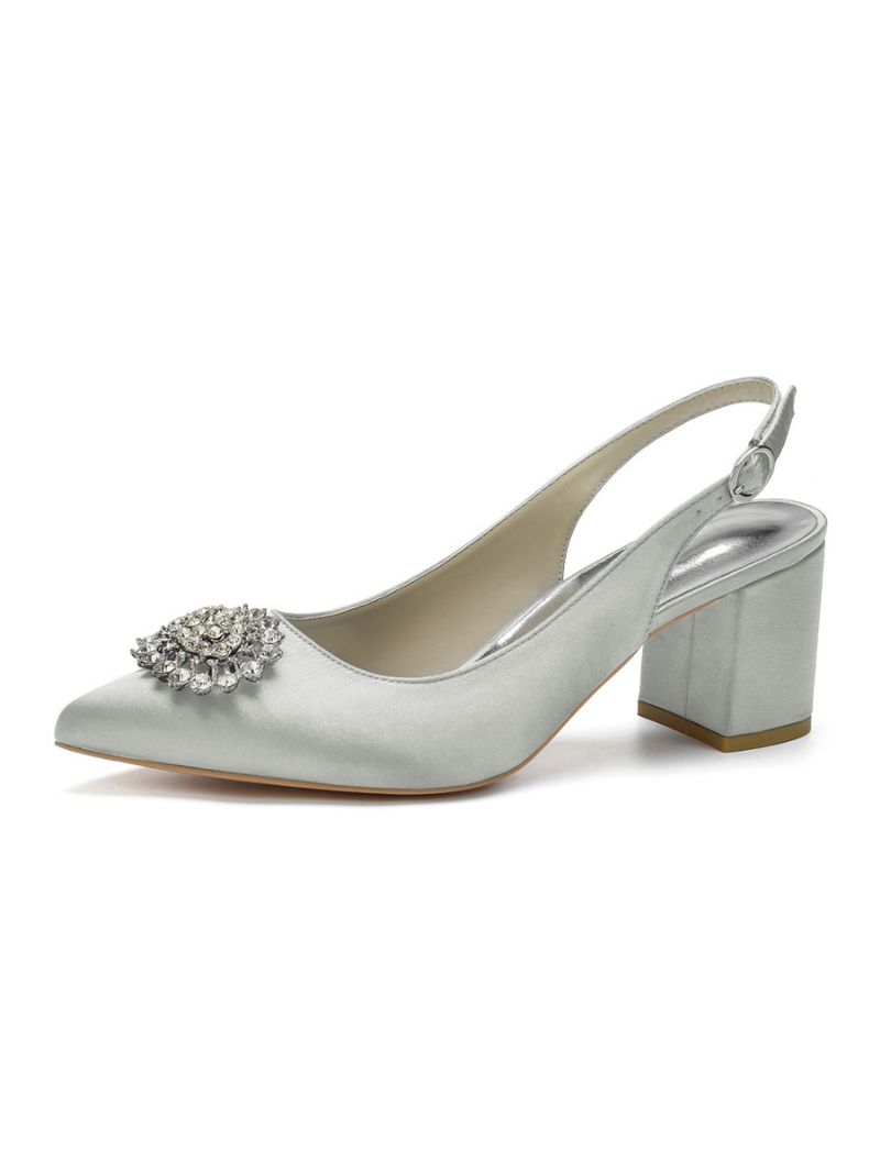 Kvinnors Lågklackade Slingback Bridal Pumps - Silver