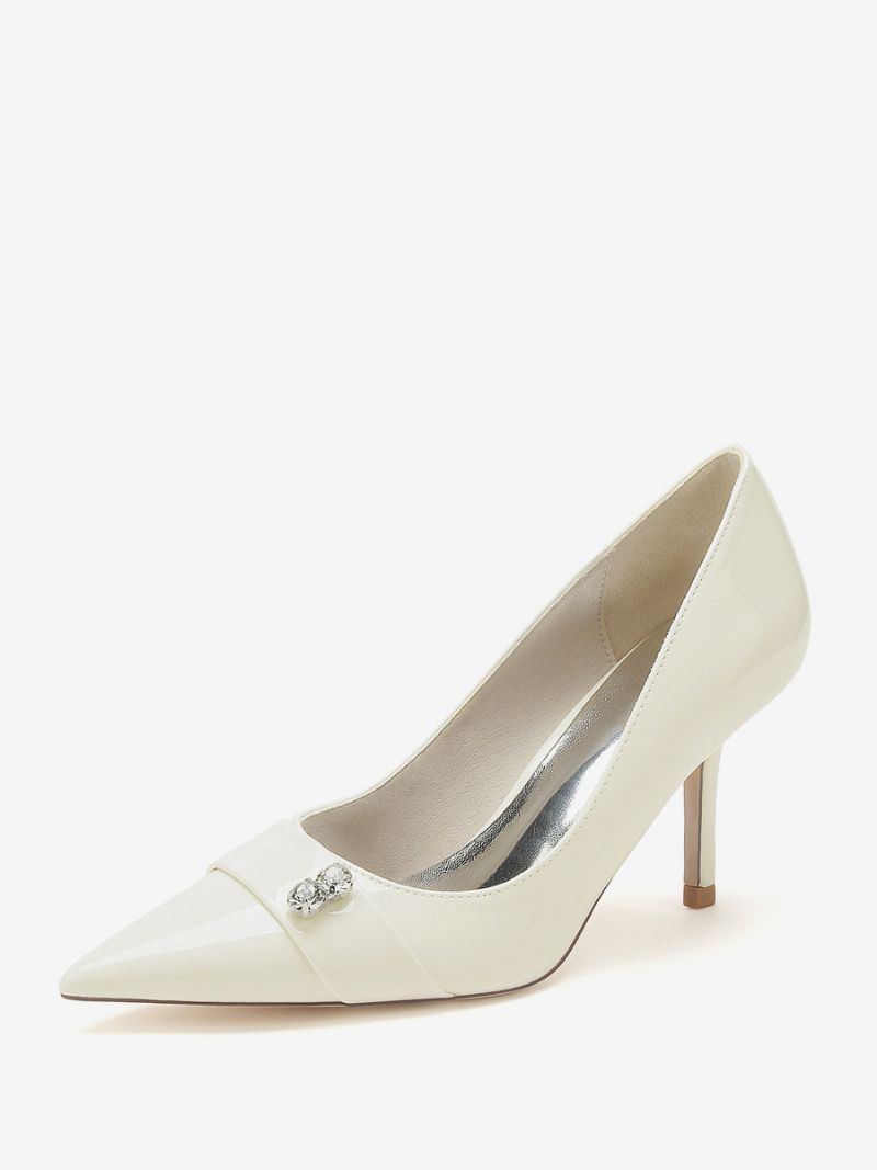 Kvinnors Mother Of Bride Skor Patent Pu Övre Spetsig Tå Strass Pumps Med Hög Klack - Beige